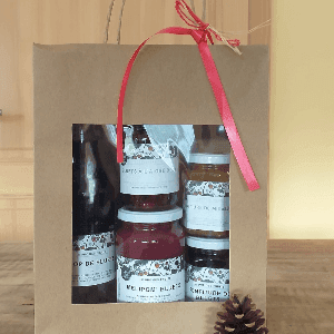 coffret sirop bluets; bluets aigre doux; mélipom'bluets et confitures de bluets et mirabelles