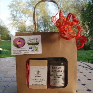 idée cadeau - Douceur Calendula : huile florale de calendula - savon karité-calendula - Nature et Progrès