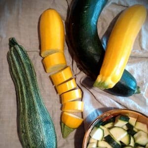 Courgettes jaunes, vertes et Romanesco