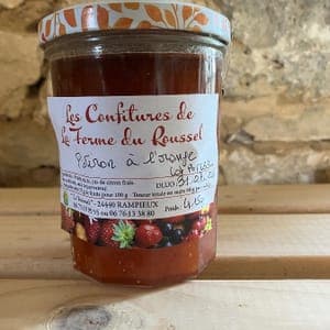 Confiture 415 grammes au choix : figues, pêches, prunes, abricots, poires